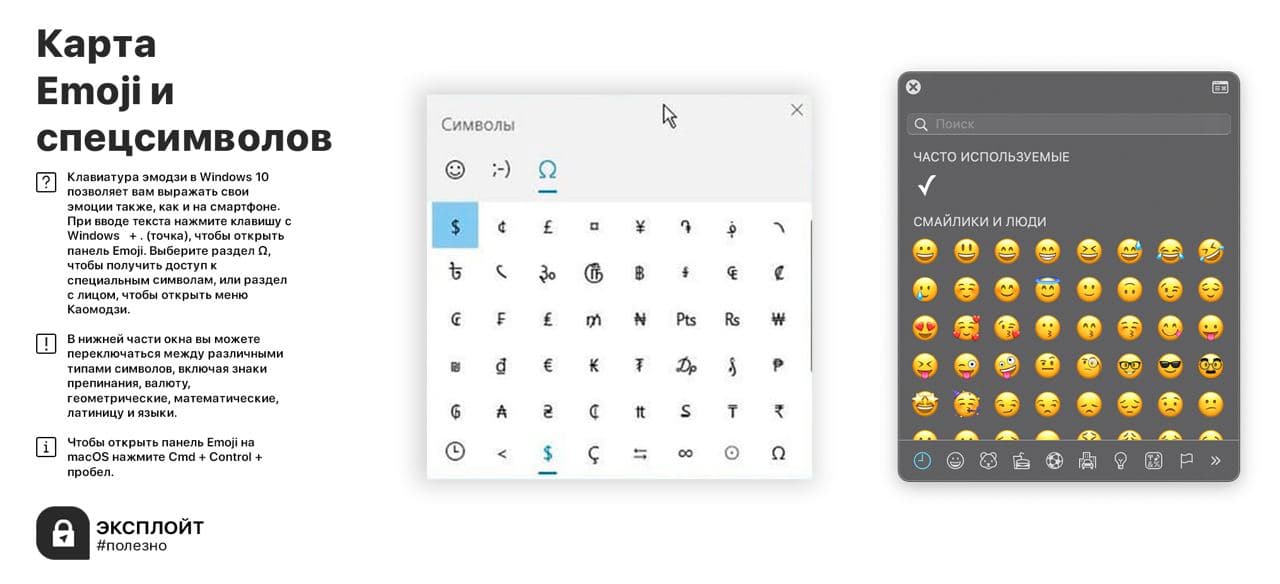 Как открыть клавиатуру спецсимволов и Emoji на Windows и macOS